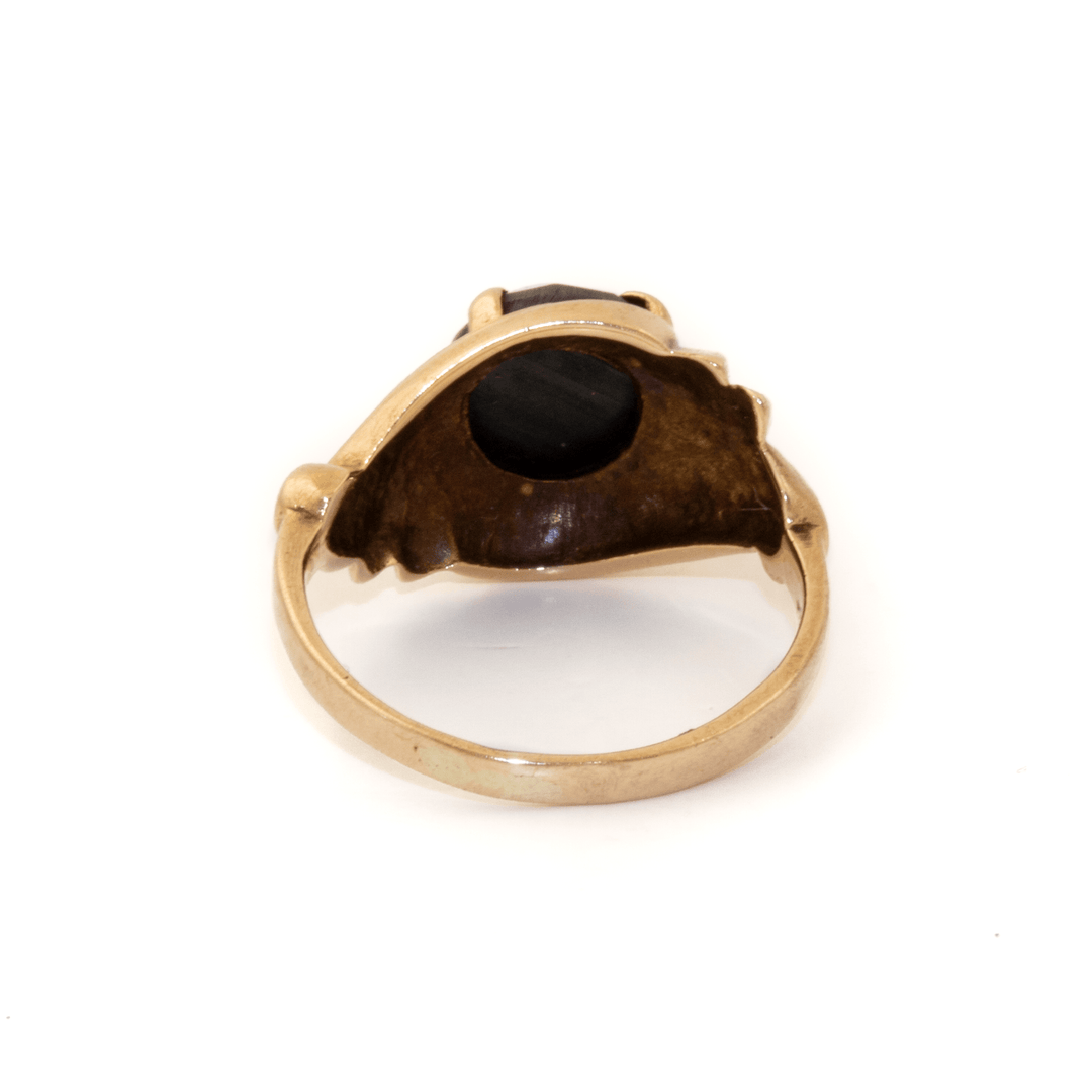 10k Gold x Abstract Rose - Cut Hematite Signet - Kingdom Jewelry