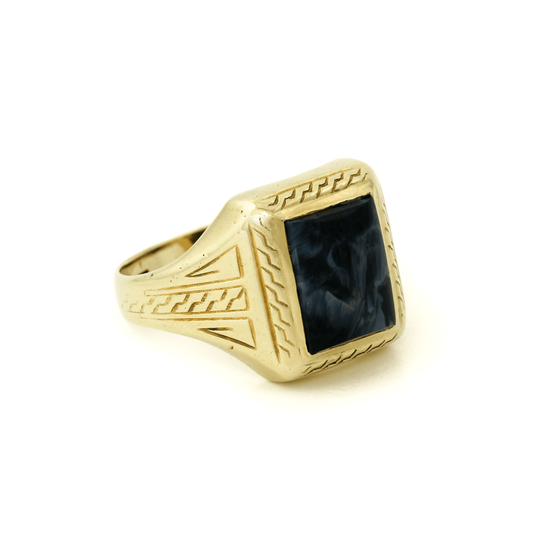 10k Gold x Etched Pietersite Cushion Cocktail Ring - Kingdom Jewelry