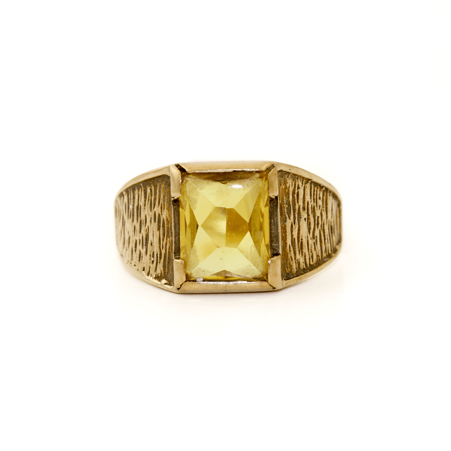 10K Gold x Vintage Solaris Synthetic Sugarloaf Sapphire Signet - Kingdom Jewelry
