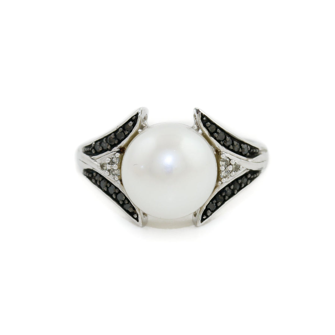 10k White Gold x Accented "Alwand Vahan" Mixed Diamond & Sea Pearl Ring - Kingdom Jewelry