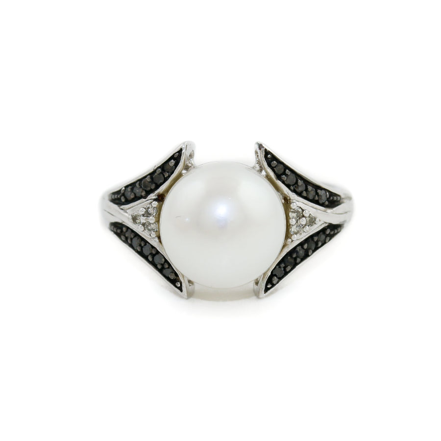 10k White Gold x Accented "Alwand Vahan" Mixed Diamond & Sea Pearl Ring - Kingdom Jewelry