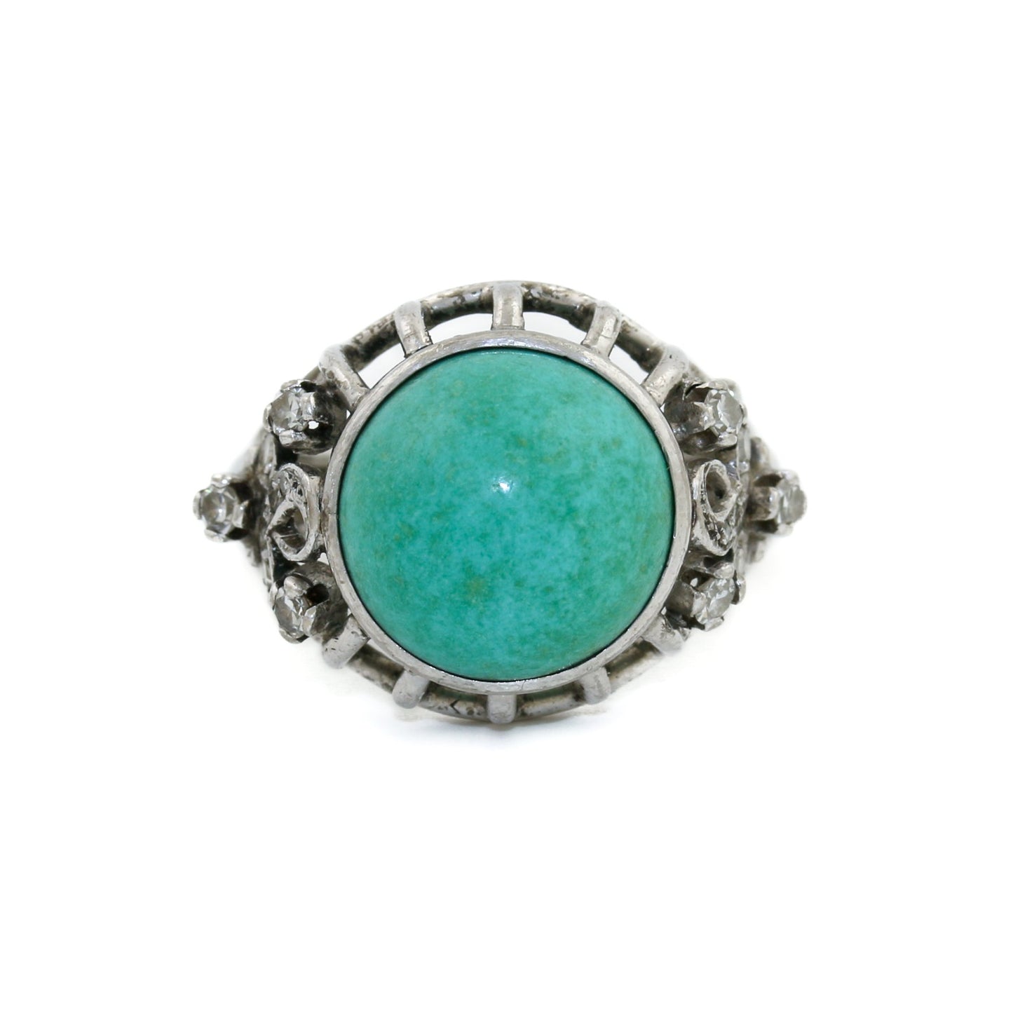 14 k White Gold x Turquoise & Diamond Caged Cocktail Ring - Kingdom Jewelry