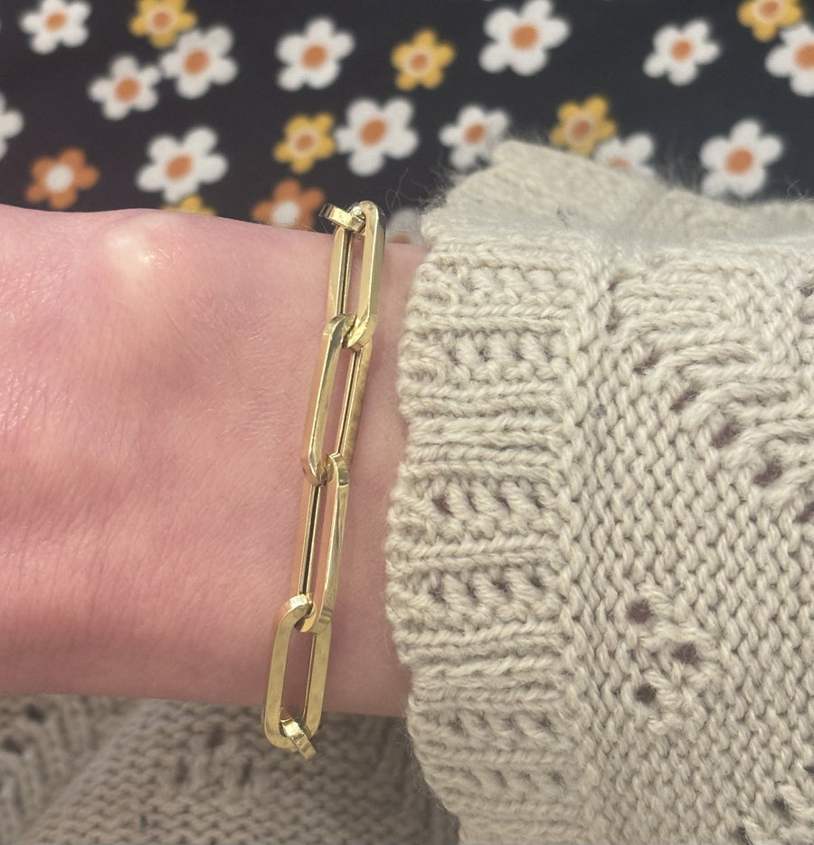 14K Gold Puff Paper Clip Chain Bracelet - Kingdom Jewelry