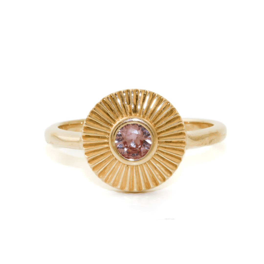 14k Gold x 1cm Round Pink Sapphire Deco Startburst Signet - Kingdom Jewelry