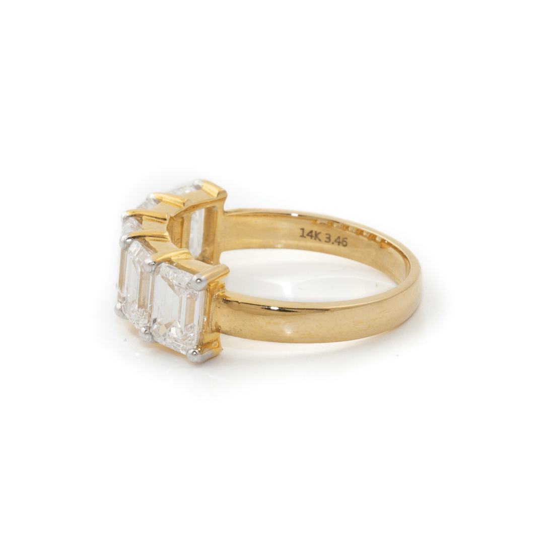 14k Gold x 3.96ctw VVS E Emerald - Cut Lab Diamond Wedding Quintet Band - Kingdom Jewelry