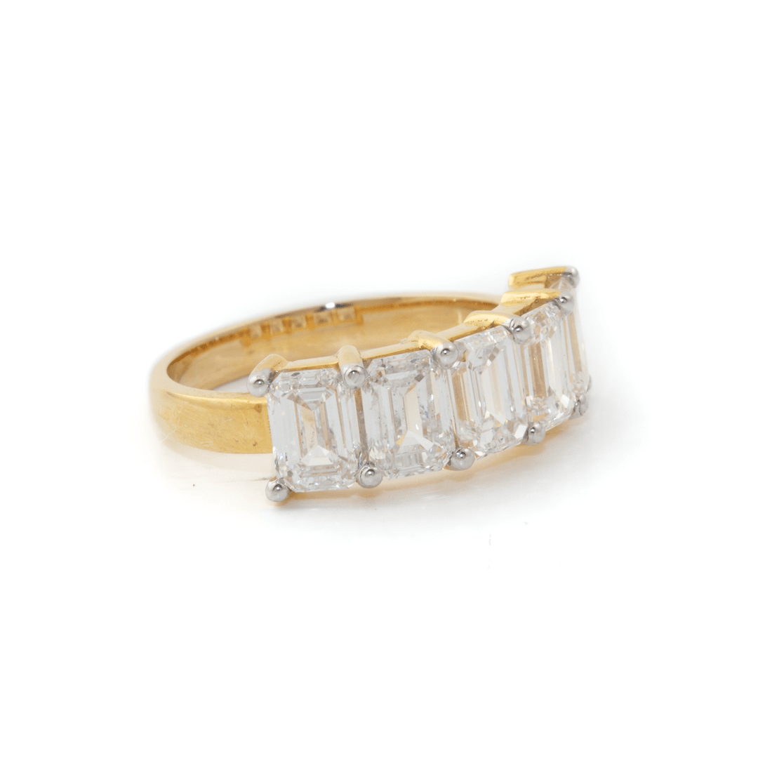 14k Gold x 3.96ctw VVS E Emerald - Cut Lab Diamond Wedding Quintet Band - Kingdom Jewelry