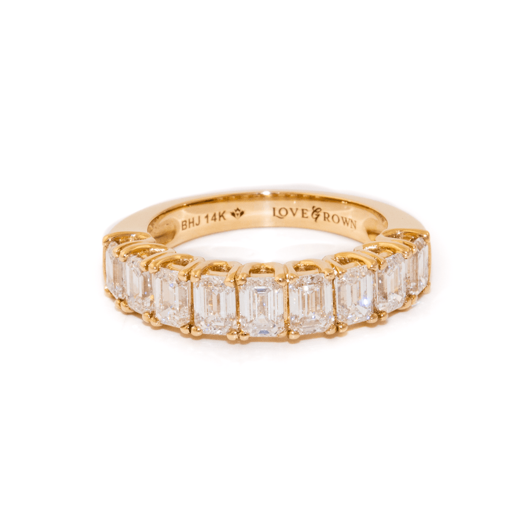 14k Gold x 4.00ctw Emerald - Cut Lab Diamond Half - Eternity Band - Kingdom Jewelry