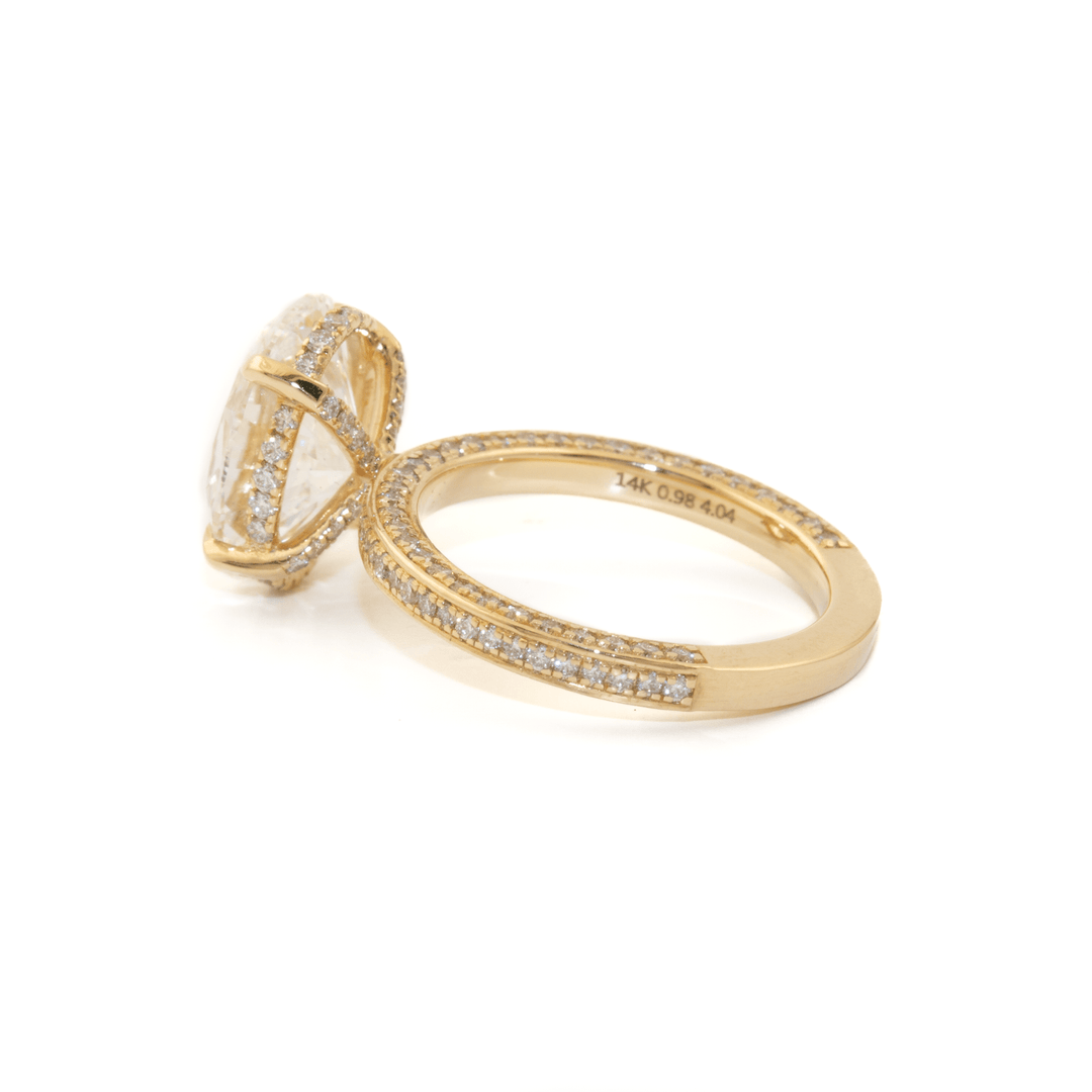 14k Gold x 4.04ct VVS2 E Oval Lab Diamond + Triple Pavé & Hidden Halo Solitaire Engagement Set - Kingdom Jewelry