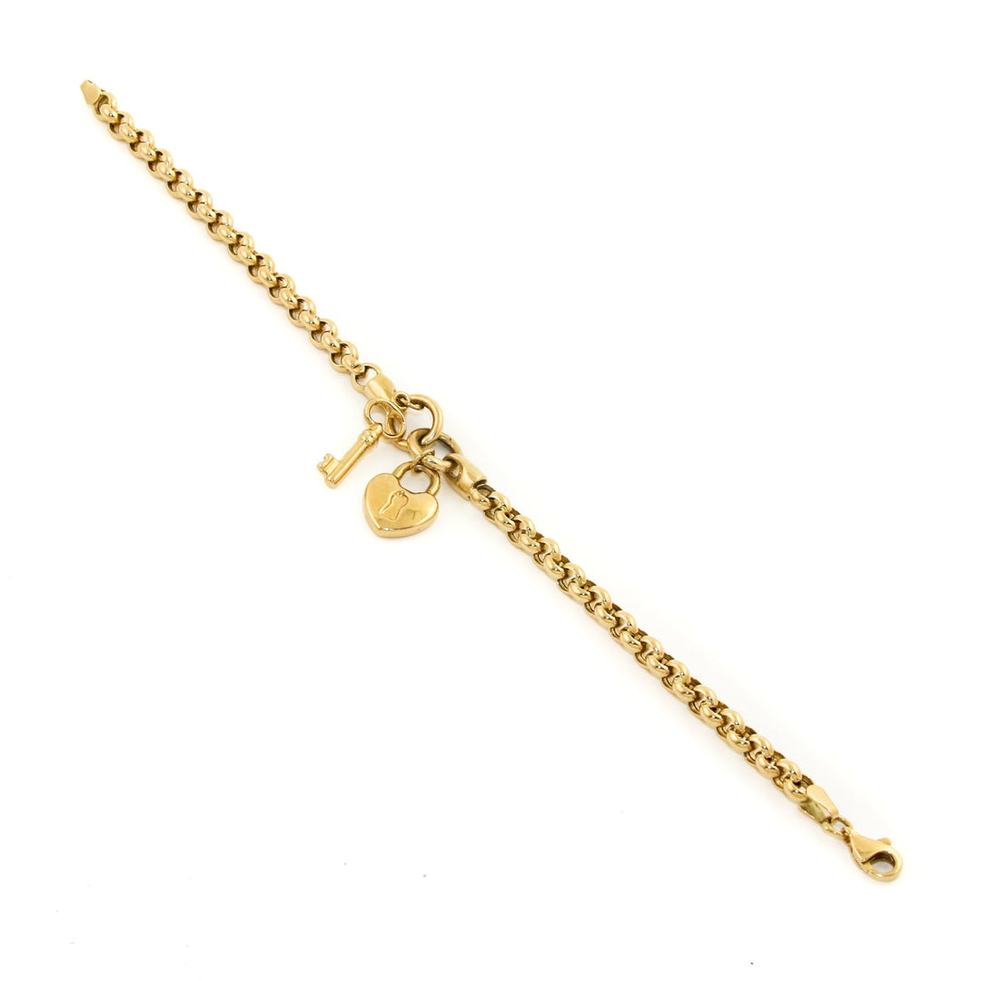 14k Gold x 4mm Rolo Link "Lock & Key" Bracelet - Kingdom Jewelry