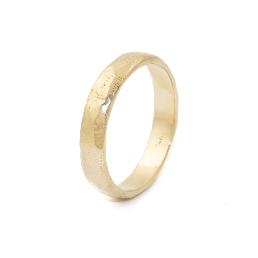 14k Gold x 4mm Sleek Hammered Comfort - Fit Band - Kingdom Jewelry