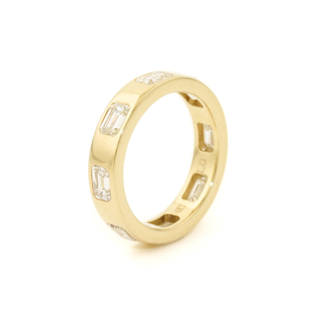 14k Gold x 5mm 2.44ct Emerald - Cut Lab Diamond Eternity Band - Kingdom Jewelry