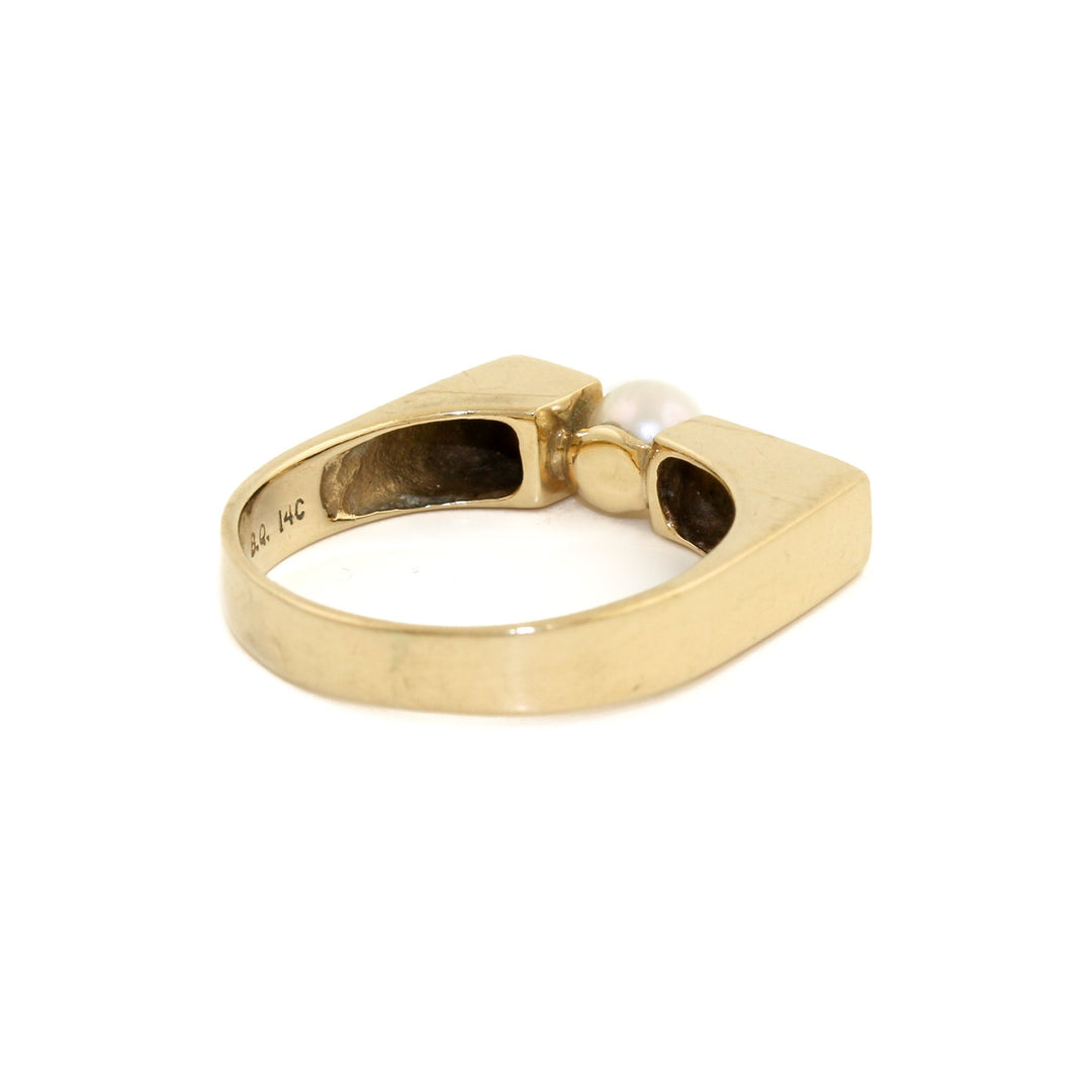 14k Gold x 5mm Pearl Modernist Cocktail Ring - Kingdom Jewelry
