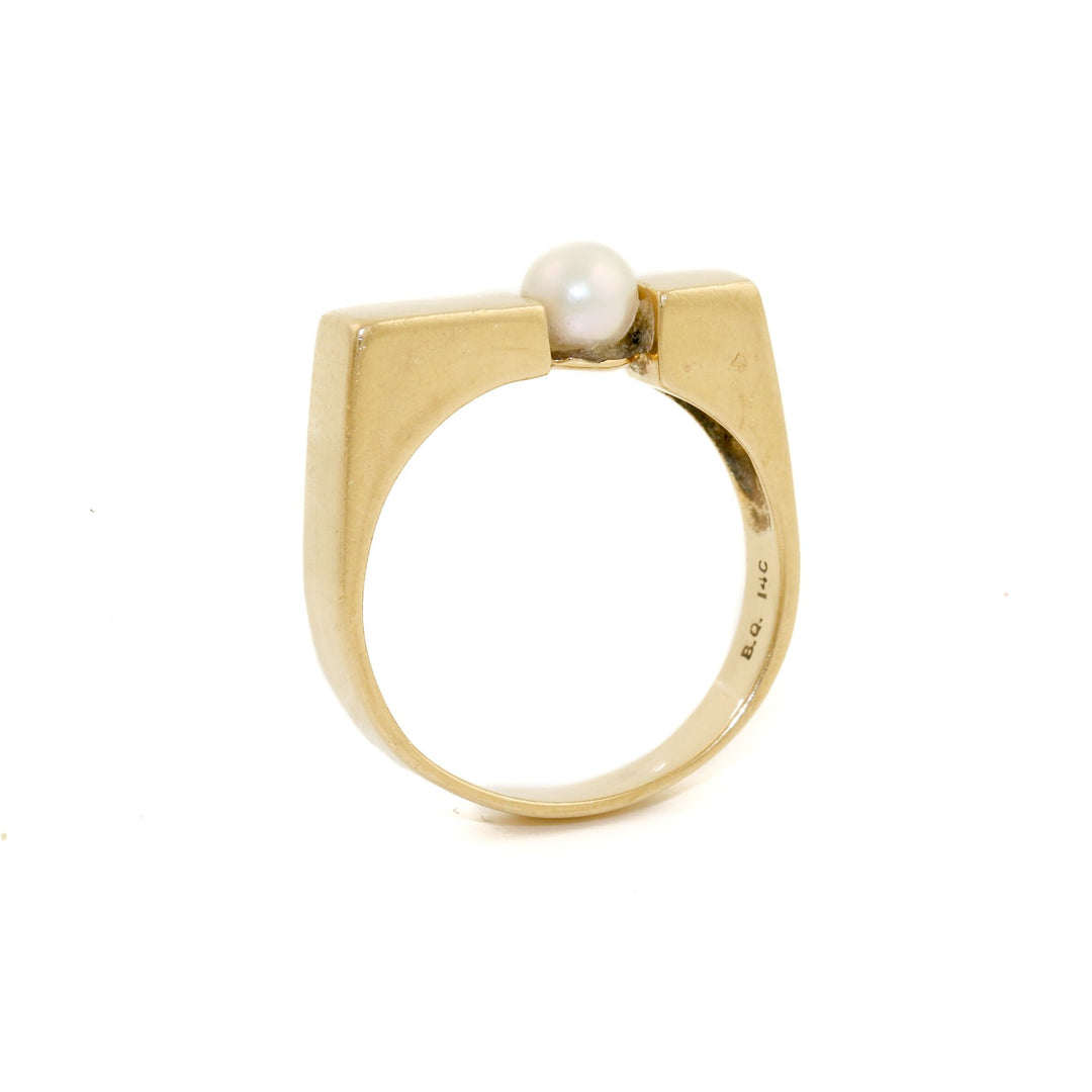 14k Gold x 5mm Pearl Modernist Cocktail Ring - Kingdom Jewelry