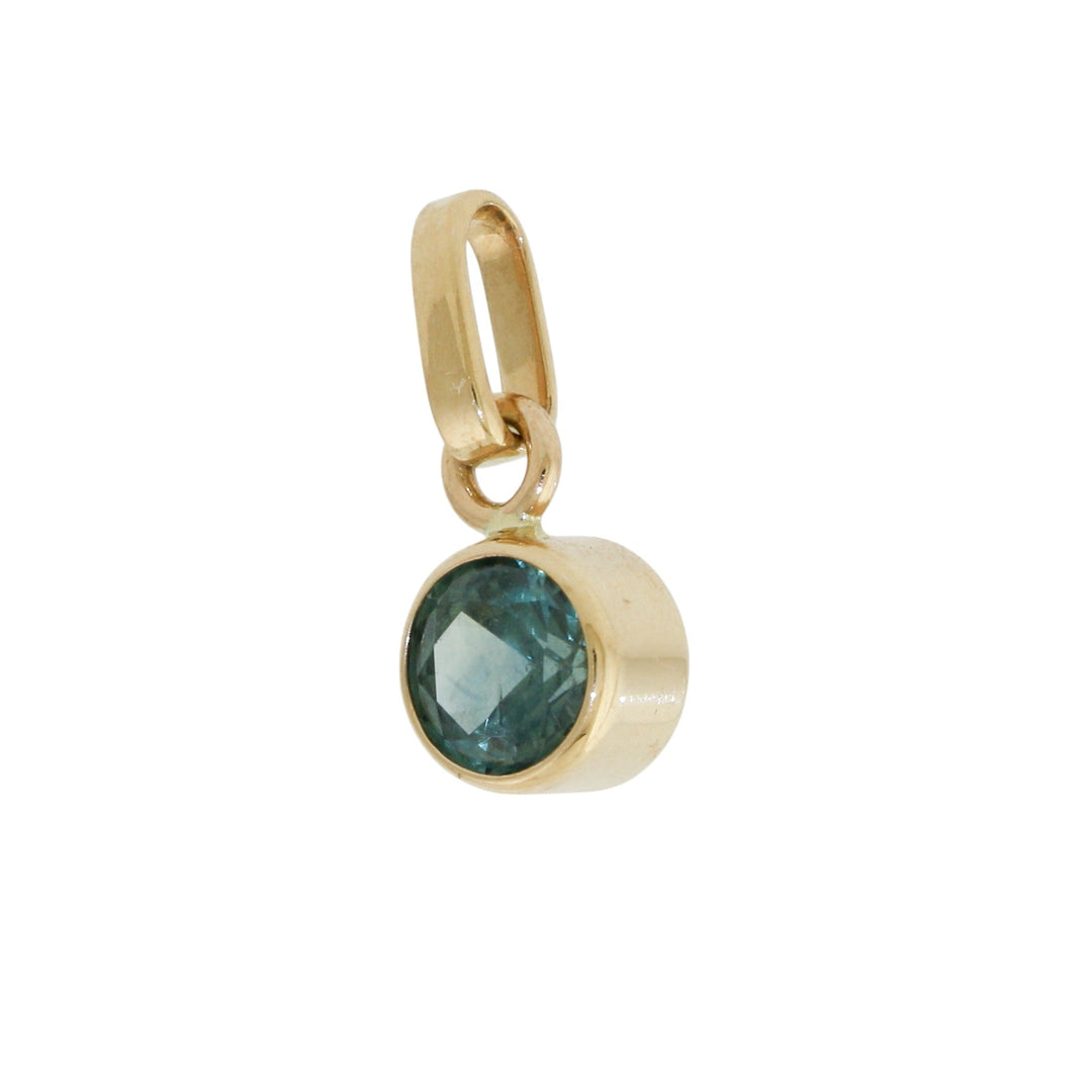 14K Gold x 5mm Teal Sapphire Cylinder Pendant - Kingdom Jewelry