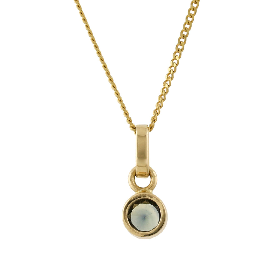 14K Gold x 5mm Teal Sapphire Cylinder Pendant - Kingdom Jewelry