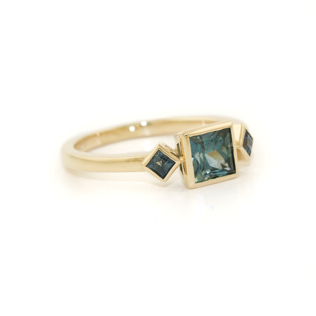 14K Gold x 6mm Princess - Cut Montana Sapphire Band - Kingdom Jewelry
