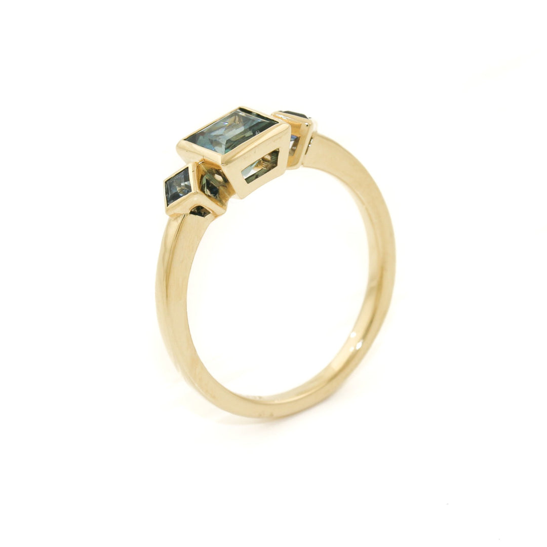 14K Gold x 6mm Princess - Cut Montana Sapphire Band - Kingdom Jewelry