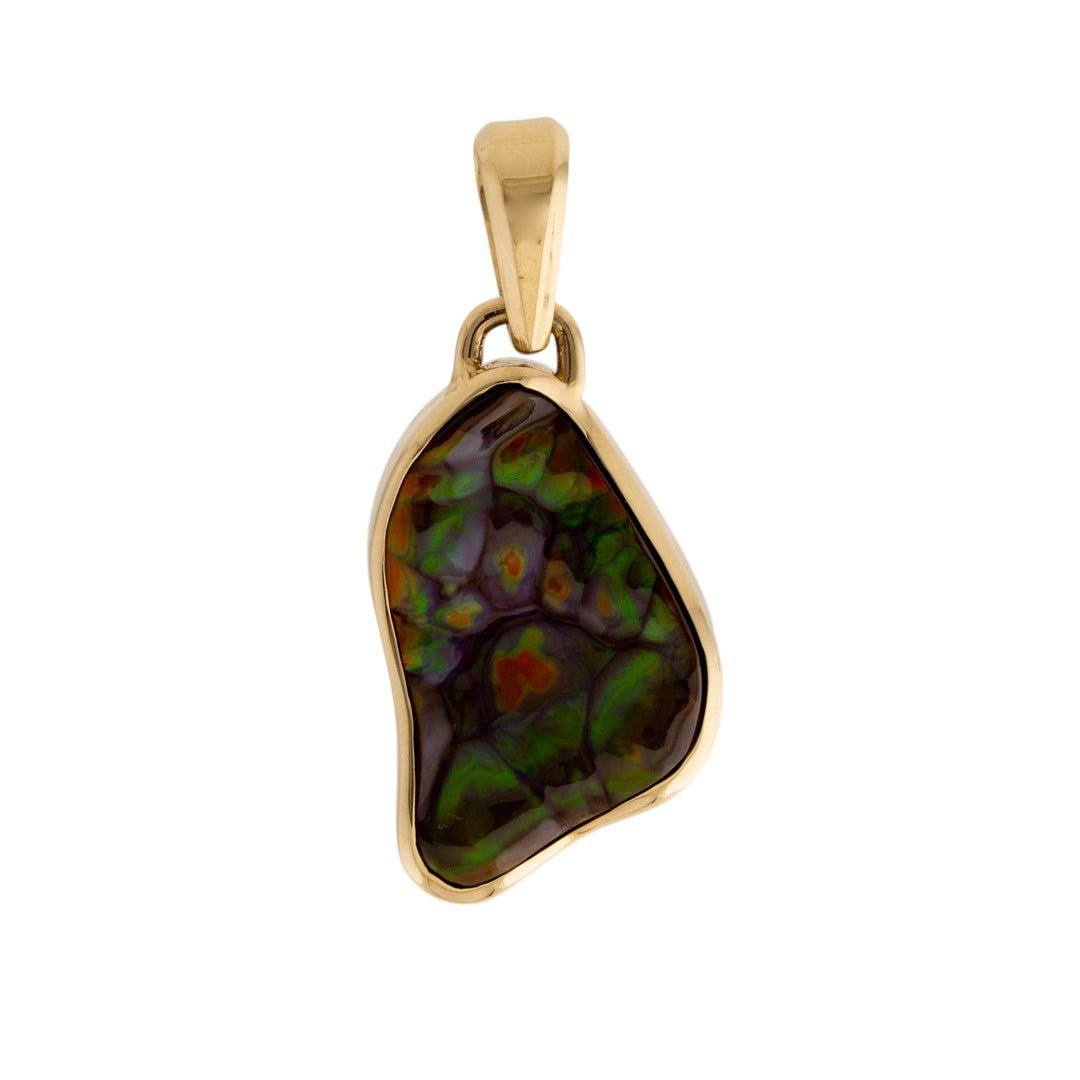 14k Gold x Alluring Freeform Arizona Fire Agate Pendant - Kingdom Jewelry