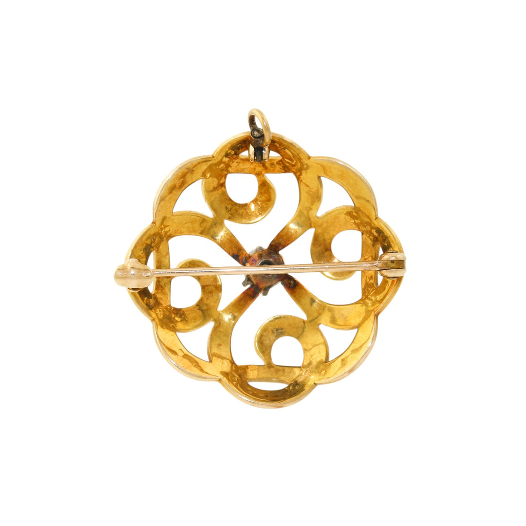 14k Gold x Antique White Sapphire & Pearl Spiral Brooch - Kingdom Jewelry