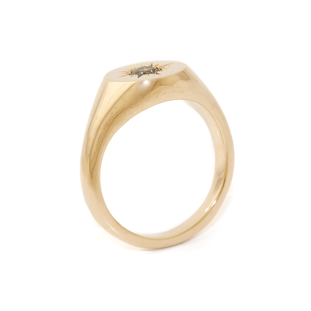 14k Gold x Champagne Parti Sapphire Starburst Solitaire Signet - Kingdom Jewelry