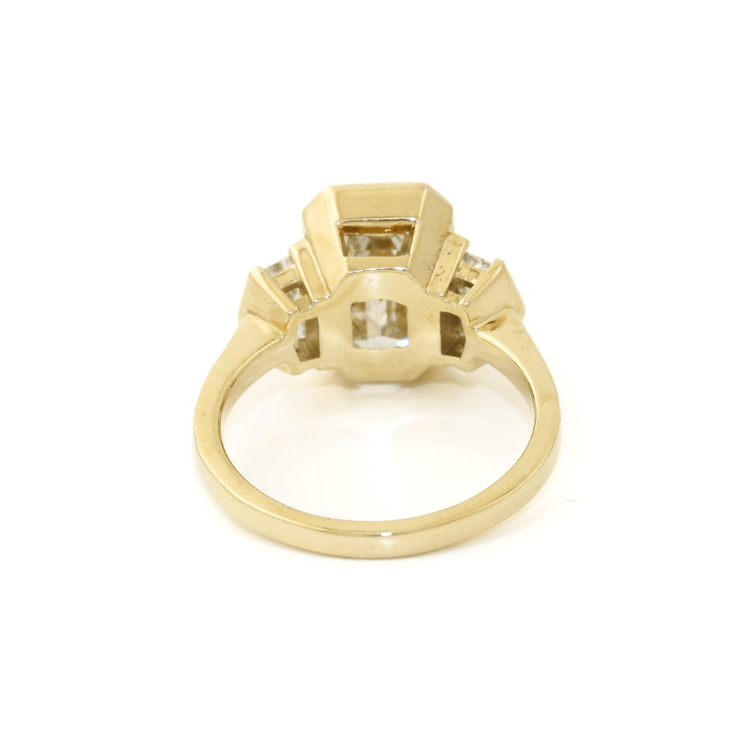 14k Gold x Emerald - Cut 3.63 ct Lab Diamond Trilogy Ring - Kingdom Jewelry