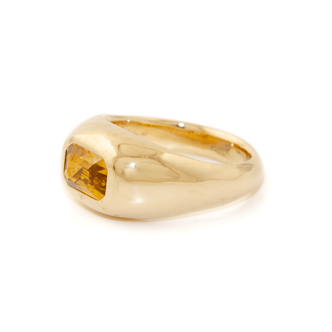14k Gold x Emerald - Cut Parti Sapphire Gypsy Solitaire Signet - Kingdom Jewelry