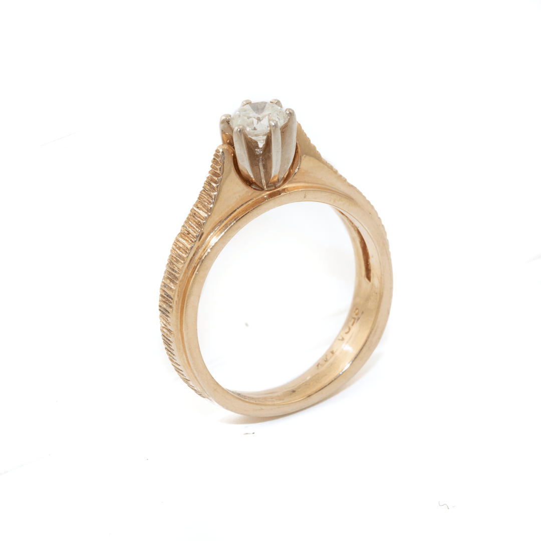14k Gold x Etched Victorian - Style Diamond Solitaire - Kingdom Jewelry