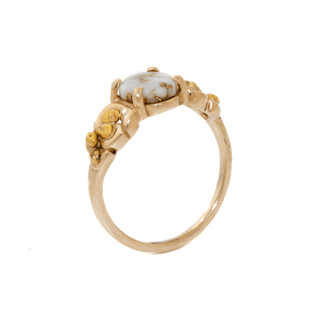 14k Gold x Gold - Flecked Quartz & 24k Alaskan Nugget Signet - Kingdom Jewelry
