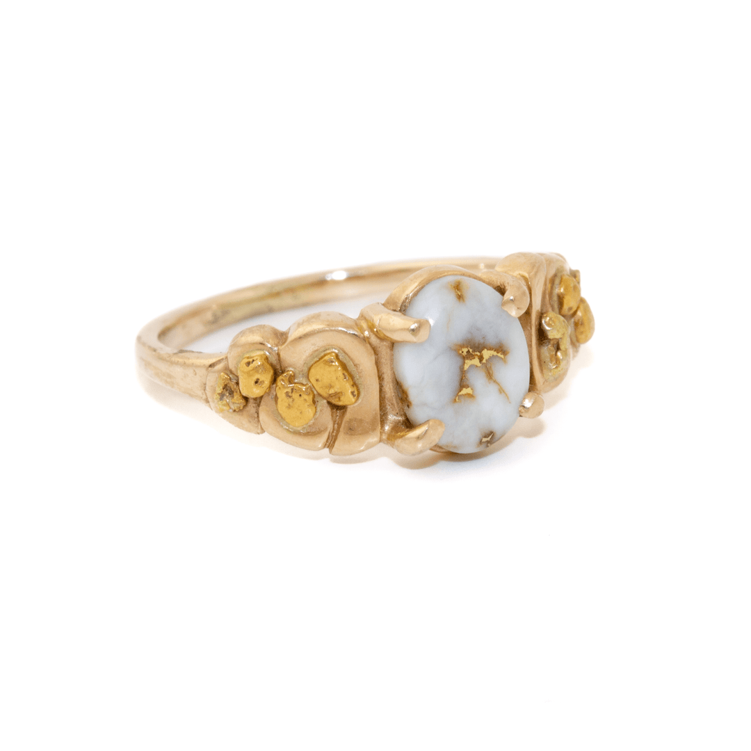 14k Gold x Gold - Flecked Quartz & 24k Alaskan Nugget Signet - Kingdom Jewelry