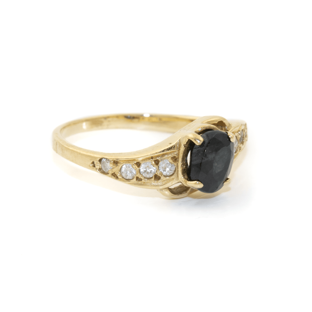 14k Gold x Offset Midnight Sapphire & Pavé Diamond Ring - Kingdom Jewelry
