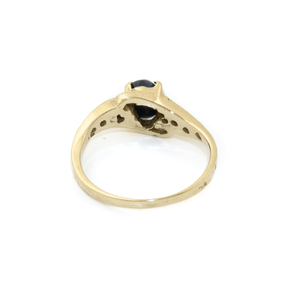 14k Gold x Offset Midnight Sapphire & Pavé Diamond Ring - Kingdom Jewelry