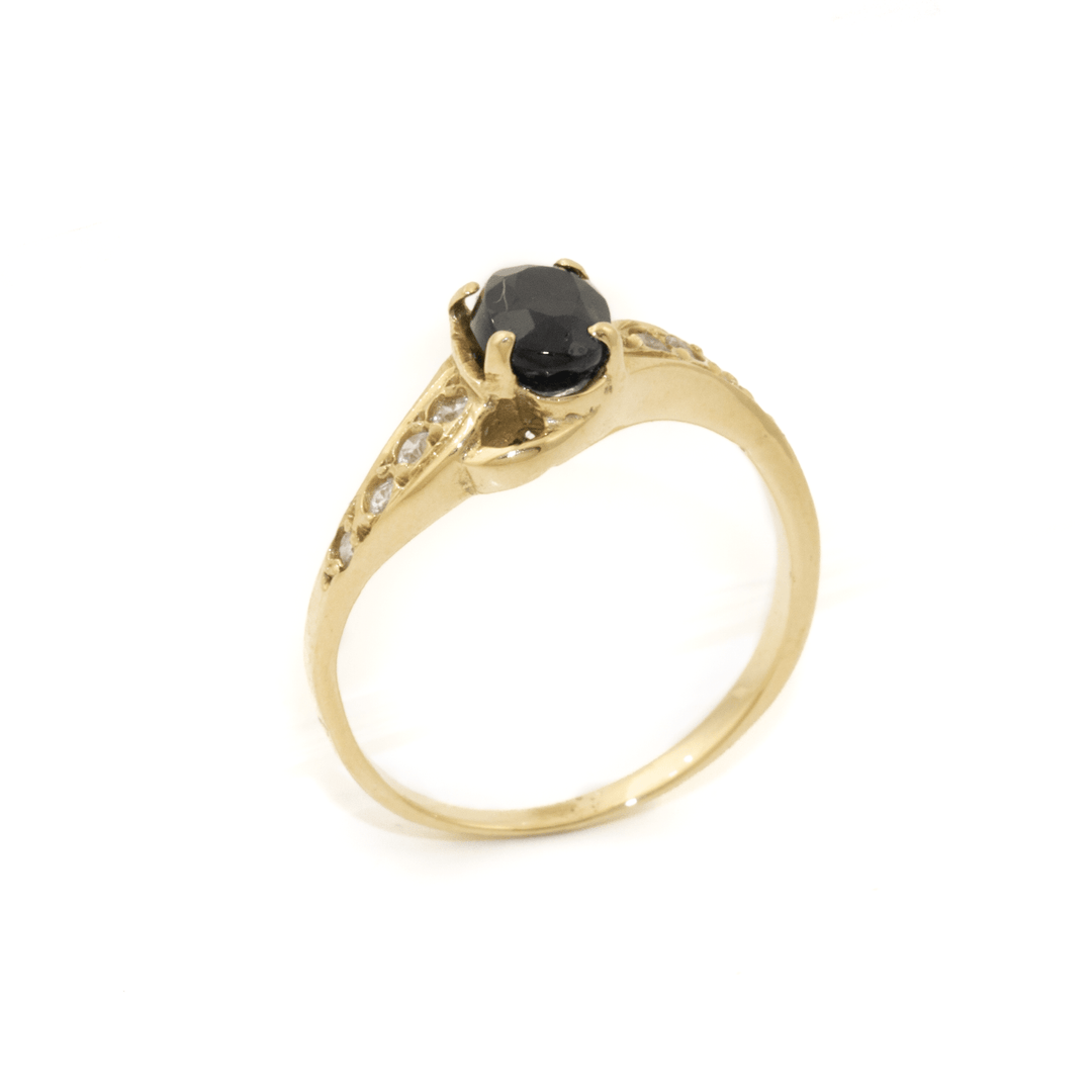 14k Gold x Offset Midnight Sapphire & Pavé Diamond Ring - Kingdom Jewelry