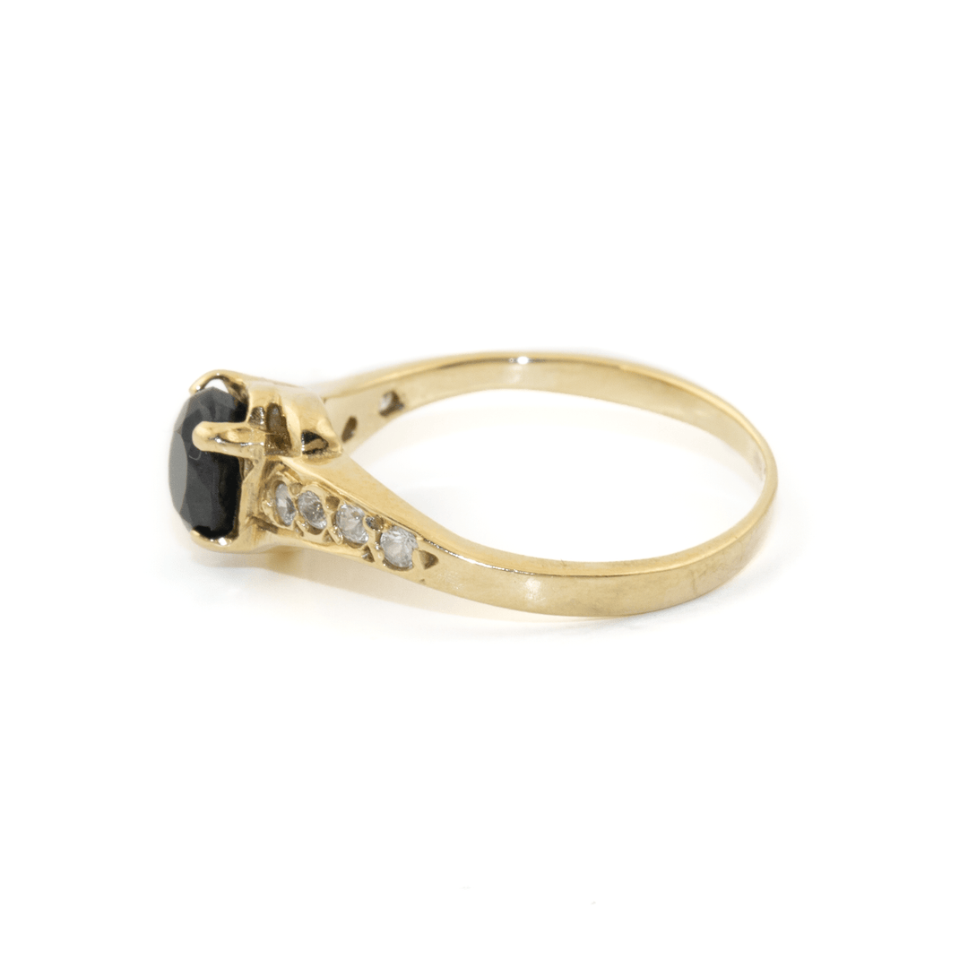 14k Gold x Offset Midnight Sapphire & Pavé Diamond Ring - Kingdom Jewelry