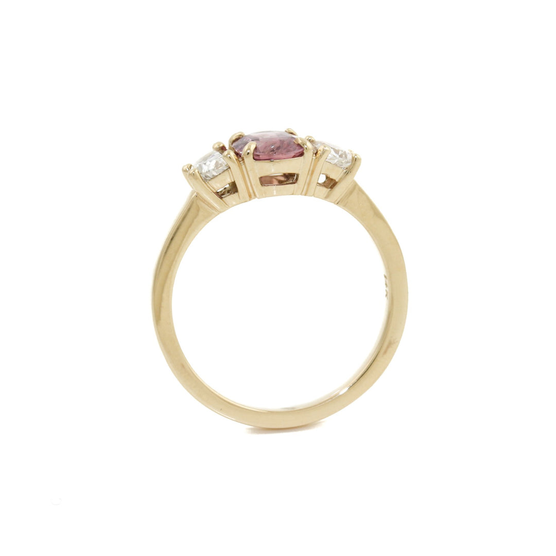 14k Gold x Pink Sapphire Half - Moon Lab Diamond Ring - Kingdom Jewelry