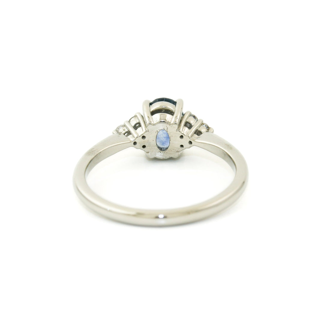 14K White Gold x 6mm Blue Sapphire & Lab Diamond Ring - Kingdom Jewelry