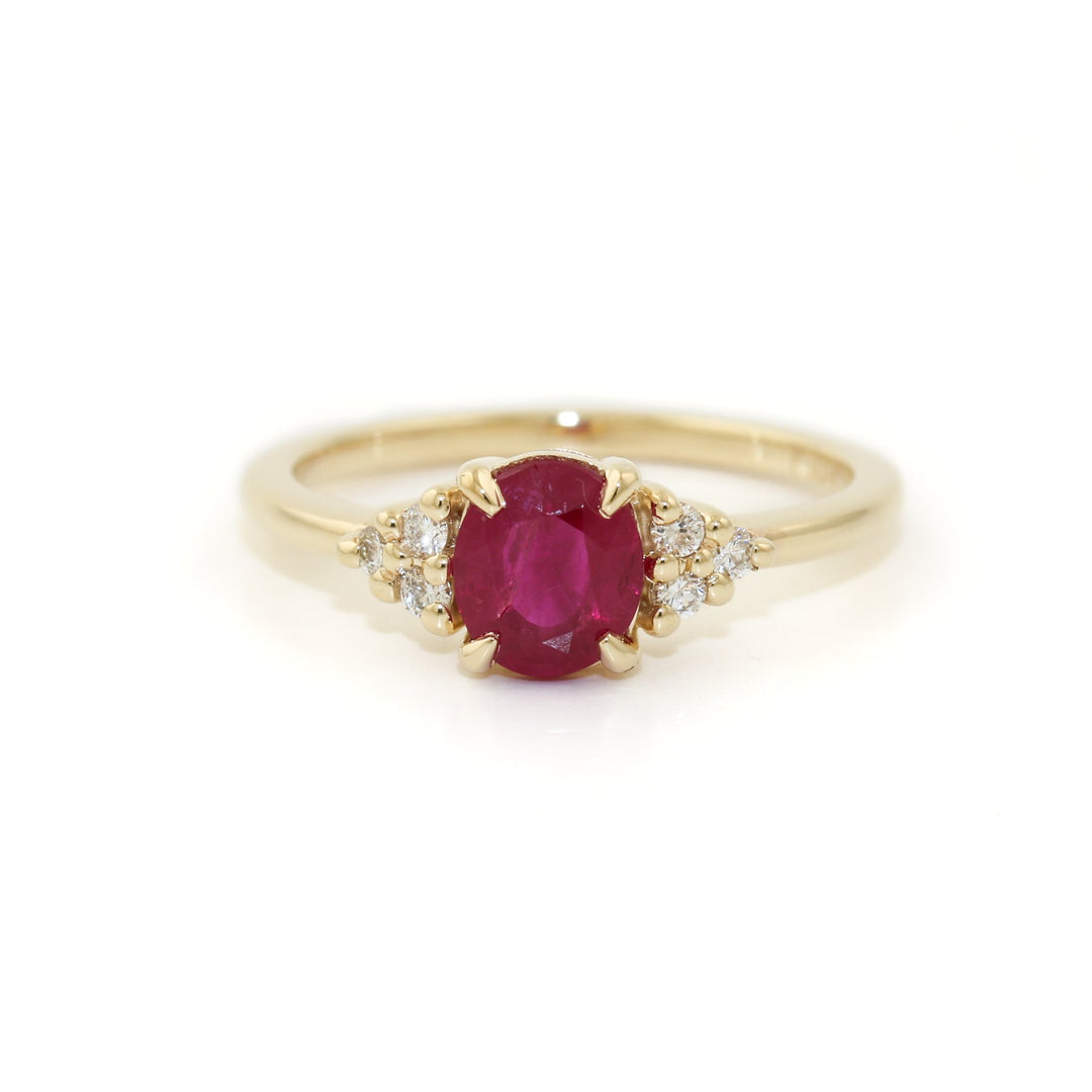 14K White Gold x 7mm Red Ruby & Lab Diamond Ring - Kingdom Jewelry