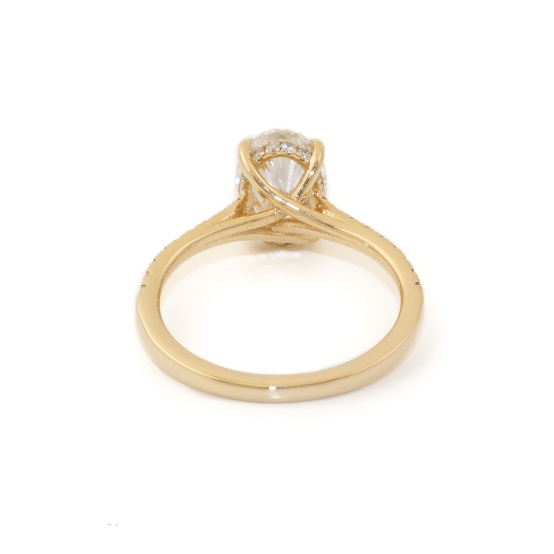 14k Yellow Gold x Hidden Halo 1.52ct Oval VVS2 E + ½ Eternity 0.33ctw Pave Lab Diamond Engagement Set - Kingdom Jewelry