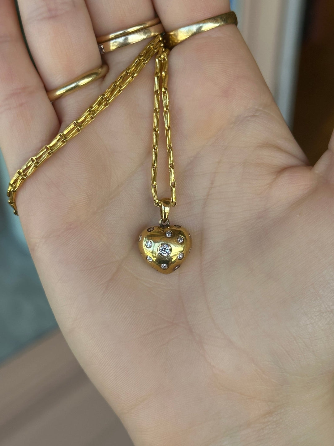 18k Antique Puffy Heart Diamond Pendant - Kingdom Jewelry