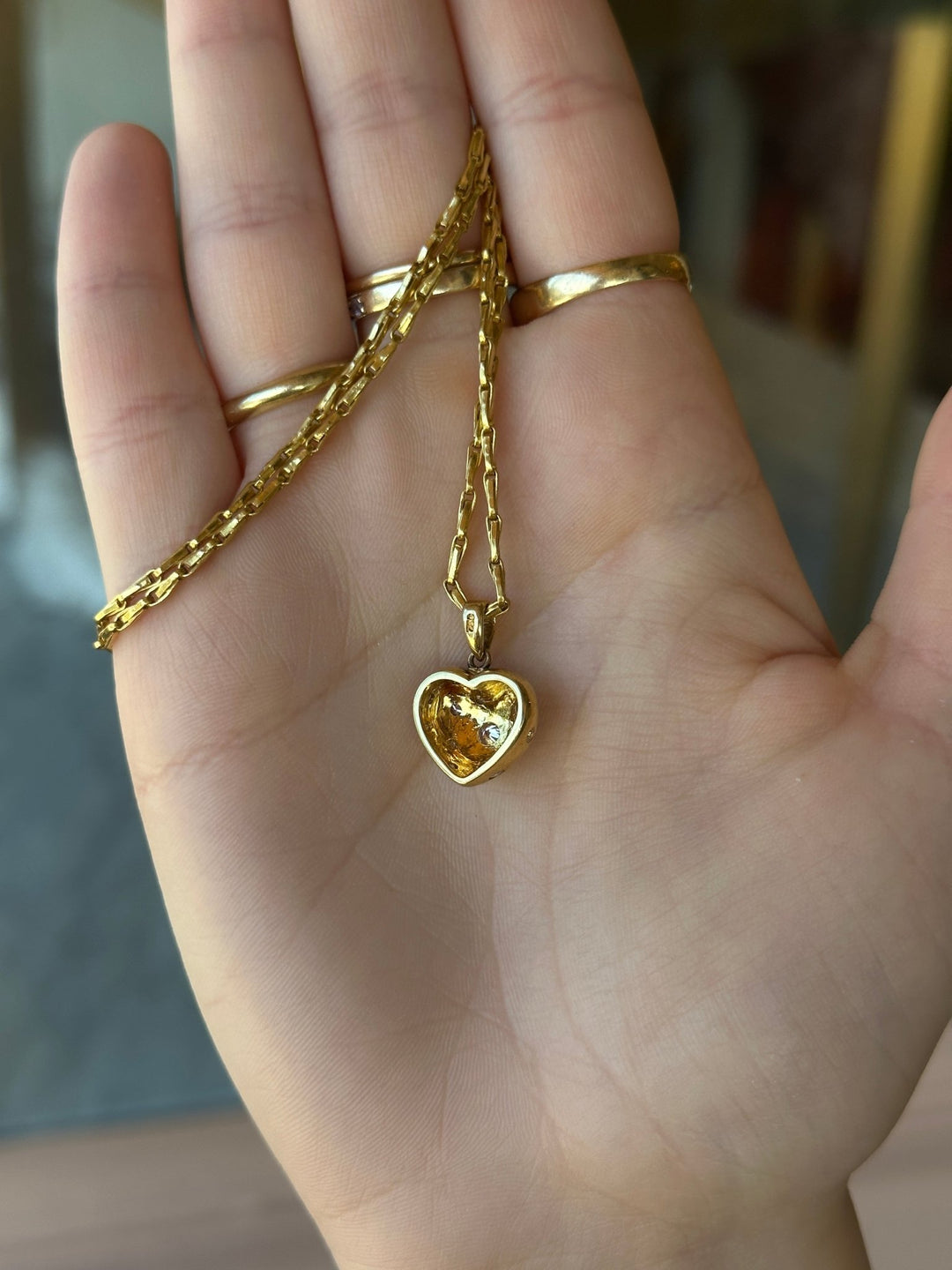 18k Antique Puffy Heart Diamond Pendant - Kingdom Jewelry