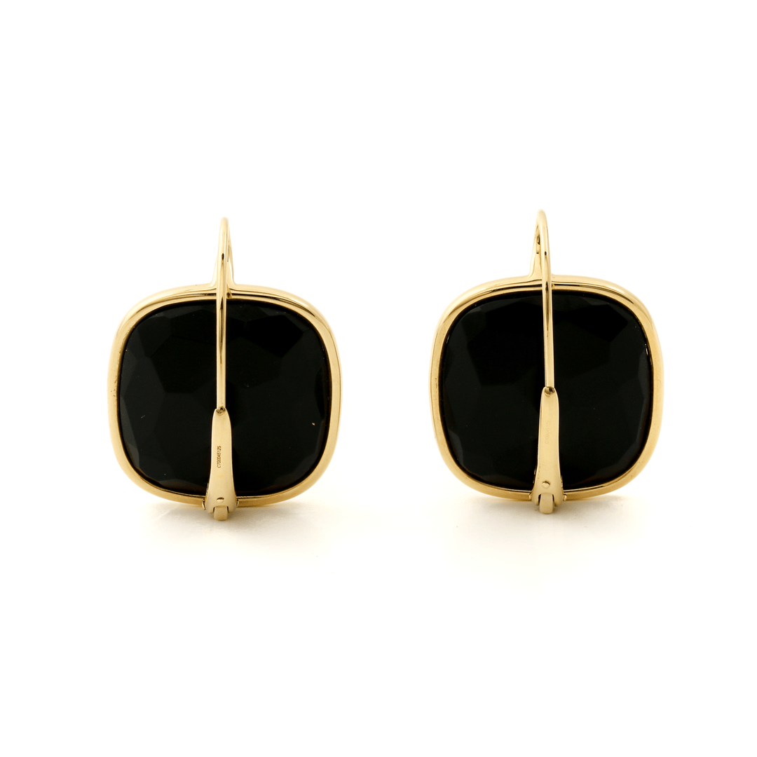 18k Gold x Faceted Jet "Pomellato" Victorian - Style Drop Earrings - Kingdom Jewelry