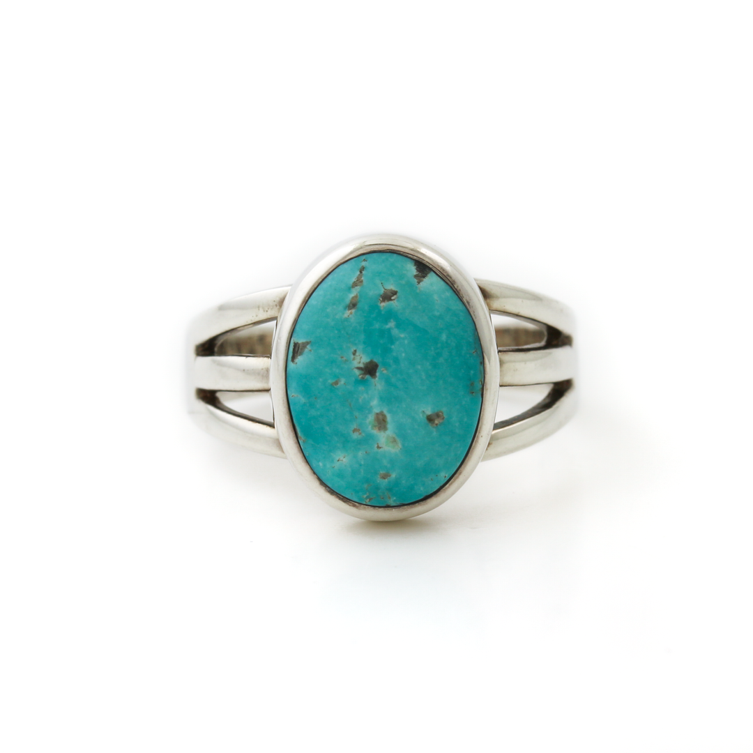 Silver x Split-Shank Royston Turquoise Oval Signet