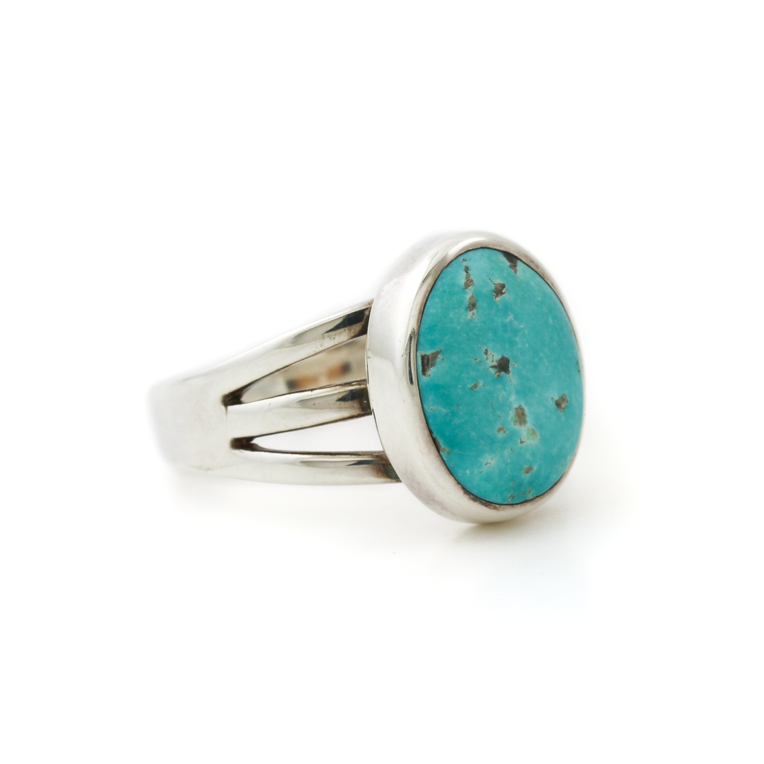 Silver x Split-Shank Royston Turquoise Oval Signet