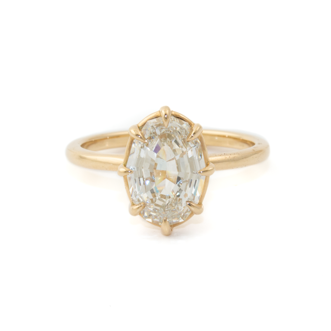 14k Gold x 2.15ct Antique Step-Cut Oval Lab Diamond Engagement Solitaire