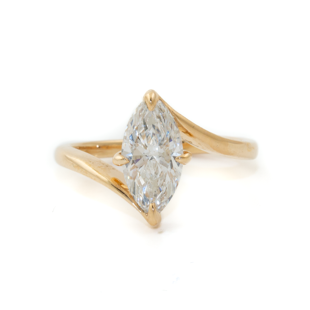 14k Gold x 1.50ct Marquise Lab Diamond Bypass Engagement Solitaire