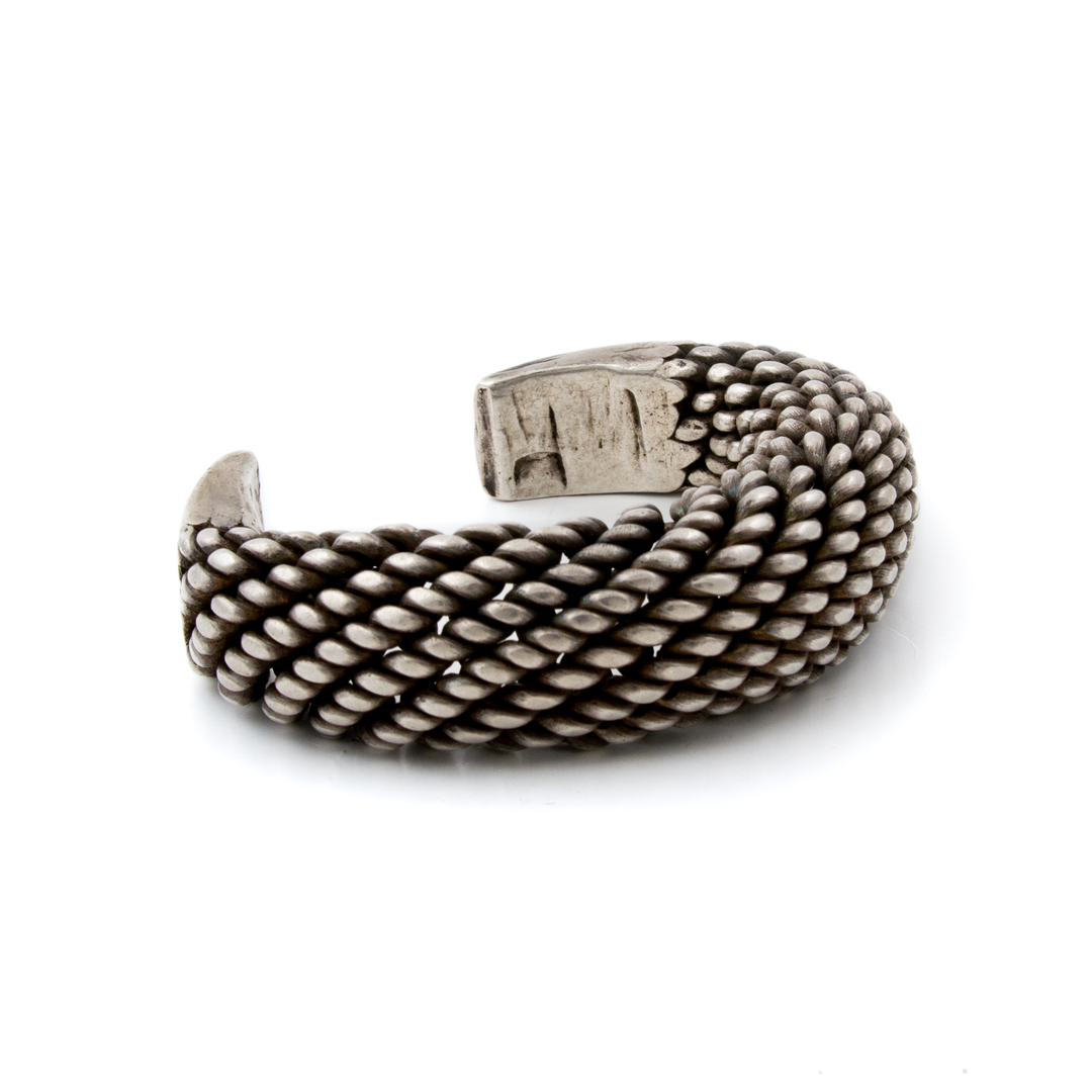 Silver x Heavy Antique Akha Torque Bracelet Cuff