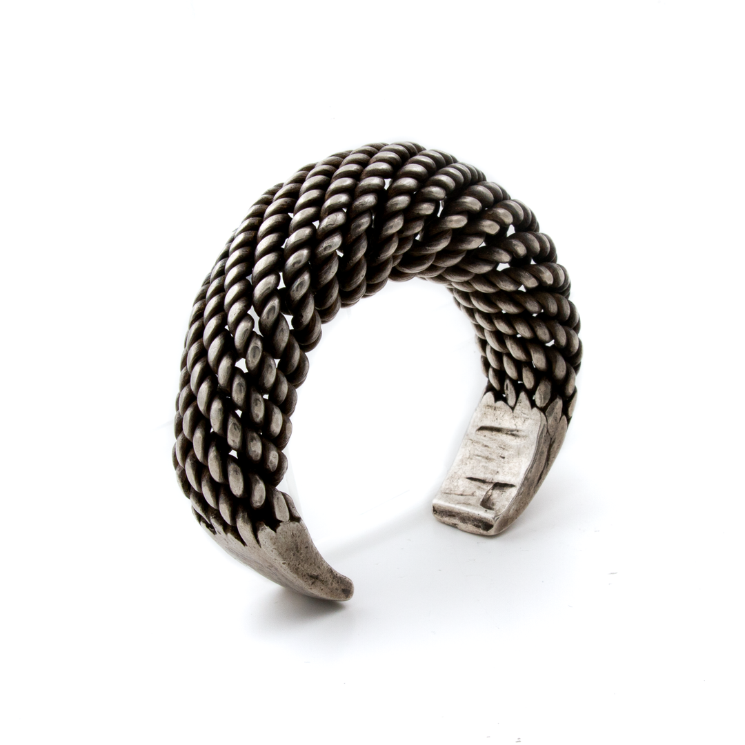Silver x Heavy Antique Akha Torque Bracelet Cuff