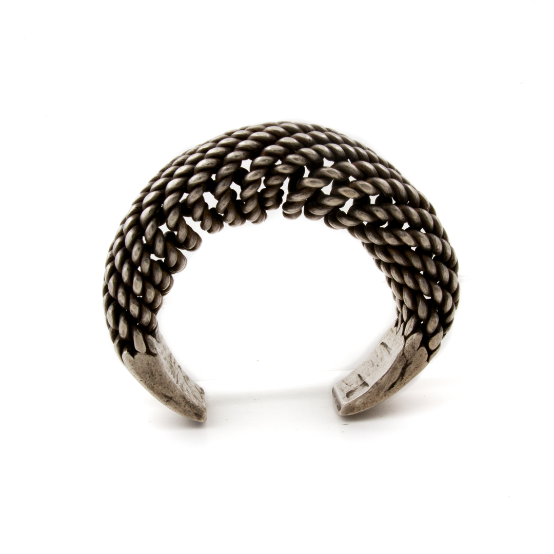 Silver x Heavy Antique Akha Torque Bracelet Cuff