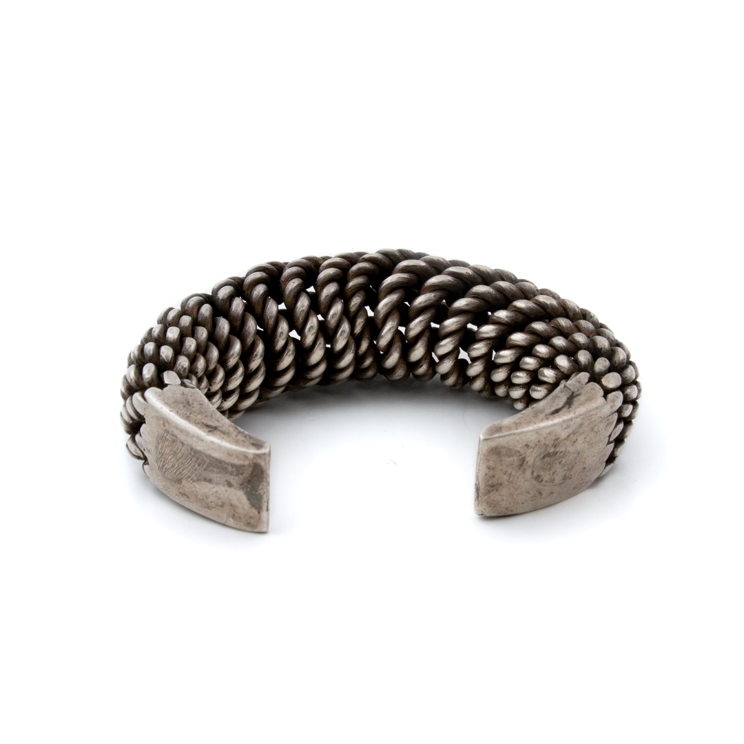 Silver x Heavy Antique Akha Torque Bracelet Cuff