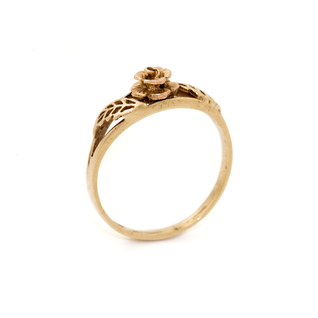 9k Two - Tone Gold x Petite "Black Hills" Floral Rose Solitaire - Kingdom Jewelry