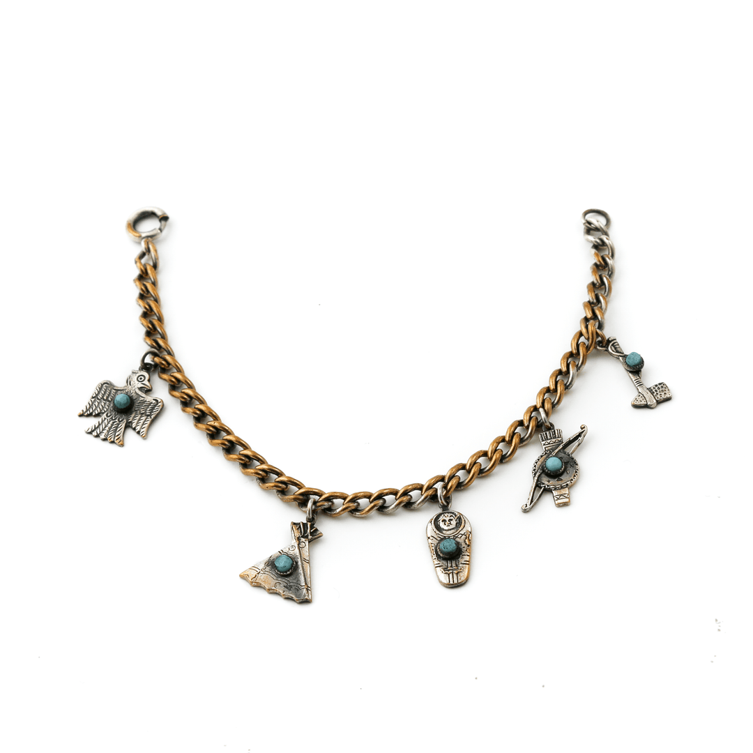 Bronze - Washed Silver x Vintage 1960's Southwest Charm Bracelet - Kingdom Jewelry